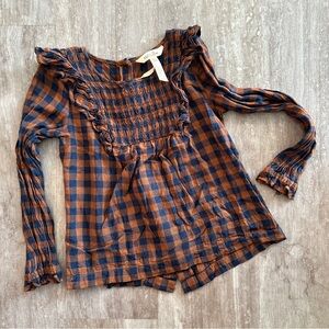 Madewell Women's Blue and Brown Checkered Top